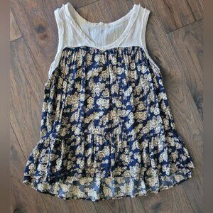 Entro Navy Blue and Cream Rustic Floral Tank Top